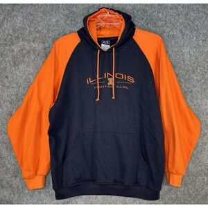 Illinois Fighting Illini Black Orange Embroidered Hoodie Sweatshirt Men’s Large